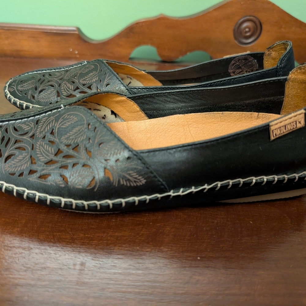 PIKOLINOS Black Laser-Cut Leather Loafers Sz 37 - Picture 2 of 7